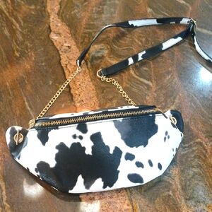 Elegant Cow Print Crossbody Bag with Gold Chain